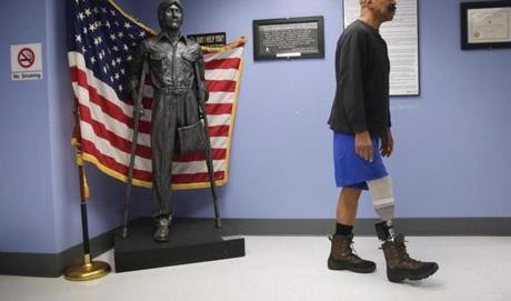 An amputee veteran at a VA hospital in New York City. 
