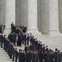 The casket of Supreme Court Justice Antonin Scalia arrived at the Supreme Court.