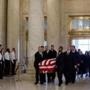 Pall bearers carry the coffin of Supreme Court Justice Antonin Scalia into the Great Hall of the U.S. Supreme Court building in Washington, Feb. 19, 2016. Scaliaâ??s body will lie in repose Friday at the hall, not far from the courtroom where he dominated the courtâ??s arguments for three decades and helped shape American law. (Jacquelyn Martin/ Pool via The New York Times) -- FOR EDITORIAL USE ONLY. --