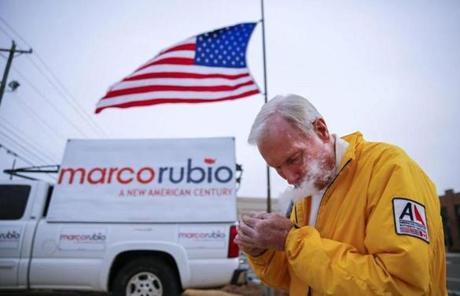 A supporter outside the Rubio headquarters.
