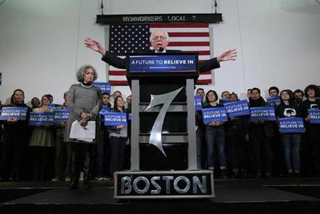 Bernie Sanders spoke to iron workers in Boston.
