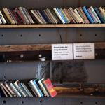 A pop-up mini-library that recently appeared along a walkway beneath the Longfellow Bridge was boarded up Monday.