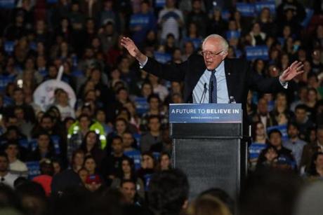Bernie Sanders spoke at the University of Massachusetts in Amherst on Monday.
