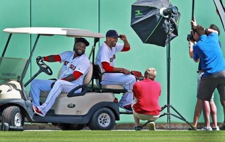 David Ortiz and David Price (right), who have feuded in the past, looked like anything but adversaries as they posed together on a golf cart.
