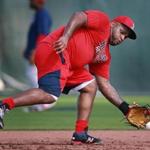 02/21/16: Fort Myers, FL: Red Sox 3B Pablo Sandoval arrived this morning and took part in workouts with other position players in camp. Spring Training for Red Sox players continued at Jet Blue South.(Globe Staff Photo/Jim Davis) section:sports topic:spring training