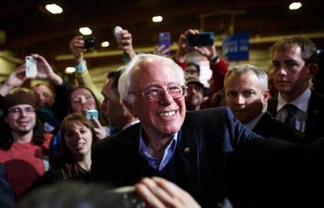Bernie Sanders walked through the crowd of his supporters during a Super Tuesday campaign rally in Essex Junction, Vt. 
