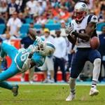 MIAMI GARDENS, FL - JANUARY 03: Brandon LaFell #19 of the New England Patriots attempts to catch a pass past Tony Lippett #36 of the Miami Dolphins during the third quarter of the game at Sun Life Stadium on January 3, 2016 in Miami Gardens, Florida. (Photo by Chris Trotman/Getty Images)
