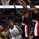 Boston, MA - 03/02/16 - (1st quarter) Boston Celtics guard Marcus Smart (36) looks for an open man after drawing the double team during the first quarter. The Boston Celtics take on the Portland Trail Blazers at TD Garden. - (Barry Chin/Globe Staff), Section: Sports, Reporter: Adam Himmelsbach, Topic: 03Celtics-Blazers, LOID: 8.2.1908576311. 