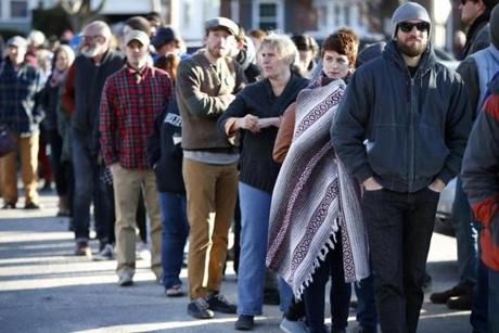 Maine voters, some of whom waited more than five hours, stood in a line that stretched well over a half-mile long at Deering High School on Sunday. 
