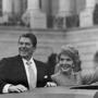 First Lady Nancy Reagan waved after the inauguration of her husband, President Ronald Reagan, in Washington on Jan. 20, 1981.