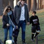 Benjamin Brady with his mom and dad, Gisele Bundchen and Tom Brady, at Larz Anderson Rink on Sunday.