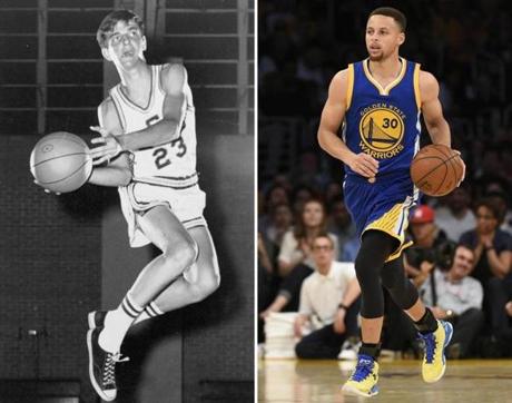 Pete Maravich (left) and Stephen Curry.
