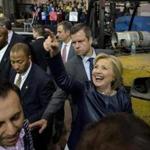 Hillary Clinton waved after addressing a rally Saturday in Youngstown, Ohio.