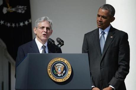WASHINGTON, DC - MARCH 16: Judge Merrick B. Garland speaks after being nominated to the US Supreme Court as U.S. President Barack Obama looks on, in the Rose Garden at the White House, March 16, 1016 in Washington, DC. Merrick currently serves on the United States Court of Appeals for the District of Columbia Circuit, and if confirmed by the US Senate, would replace Antonin Scalia who died suddenly last month. (Photo by Chip Somodevilla/Getty Images)
