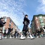 Boston, MA - 03/20/16 - The Boston Police marching band performs during the St. Patrick's Day Parade in Boston, MA, March 20, 2016. (Keith Bedford/Globe Staff)