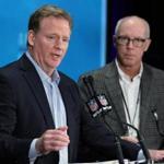 Roger Goodell pictured with Falcons President and co-chairman of the NFL's competition committee Rich McKay.