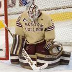Chestnut Hill MA 1/23/16 Boston College Eagles goalie Thatcher Demko is beat for a goal by UConn Husky Jesse Schwartz during first period action at Conte Forum on Saturday January 23, 2016. (Matthew J. Lee/Globe staff) Topic: Reporter: 