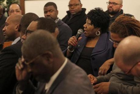 State Representative Gloria Fox addresses the crowd during a community meeting last year.
