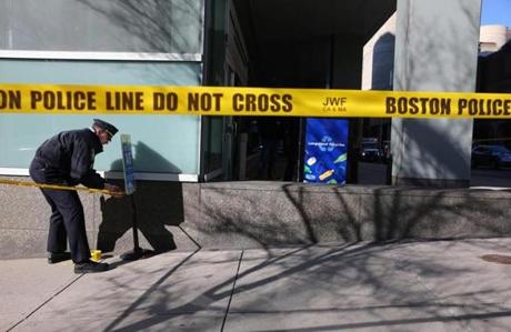 Boston police closed off a scene with crime tape in January 2015.

