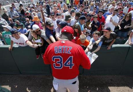 Boston Red Sox's David Ortiz signed autographs for fans before a spring training baseball game last month.
