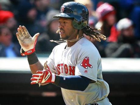 Red Sox first baseman Hanley Ramirez clapped his hands as he scored the go-ahead run in the sixth inning.

