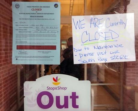 A Stop & Shop on Blue Hill Ave. in Roxbury was briefly closed by health inspectors last month. 
