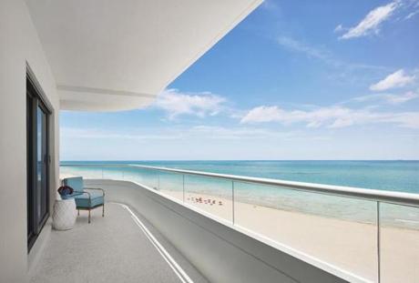 The view of Miami Beach from the balcony at the Faena Hotel.
