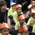 New York State Board of Regents chancellor Merryl Tisch sat in on a bilingual kindergarten class at Washington-Rose Elementary School in Roosevelt, N.Y.