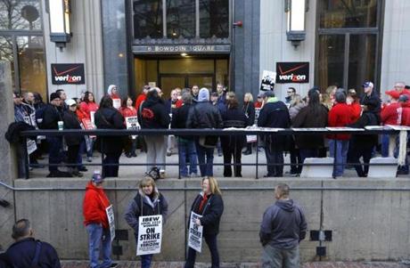 Verizon workers went on strike Wednesday along the East Coast, including Massachusetts. Picketers were seen outside the company?s offices in downtown Boston.

