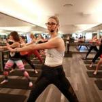 A barre class at Flywheel Gym at the Prudential Center.