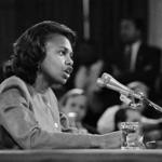 Anita Hill testifies during the confirmation hearing for Justice Clarence Thomas on Capitol Hill in 1991. 