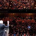 Democratic U.S. presidential candidate Bernie Sanders addresses the crowd during a rally in Scranton, Pennsylvania, U.S., April 21, 2016. REUTERS/Lucas Jackson
