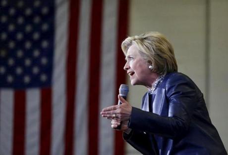 Democratic presidential candidate Hillary Clinton spoke during a campaign rally in Rhode Island on Saturday. 
