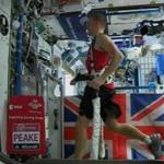 British astronaut Tim Peake in action running the London marathon while strapped to a treadmill at the International Space Station on Sunday April 24, 2016. While the official 2016 London Marathon was being run in London, Peake ran 26.2 miles on a treadmill in three hours 35 minutes 21 seconds, while aboard the apace station in orbit 250km above the Earth.(EUROPEAN SPACE AGENCY (ESA) via AP) TV OUT