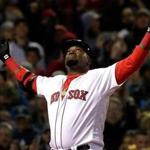 Boston, MA - 04/29/16 - (8th inning) Boston Red Sox designated hitter David Ortiz (34) looks skyward as he crosses the plate after his 2 run home run in the eighth inning. The Boston Red Sox take on the New York Yankees in Game 1 of a three game series at Fenway Park. - (Barry Chin/Globe Staff), Section: Sports, Reporter: Peter Abraham, Topic: 30Red Sox-Yankees, LOID: 8.2.2787768127.
