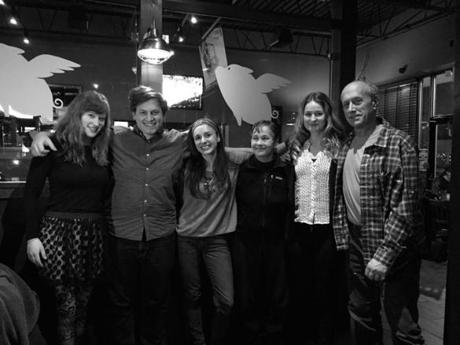 (From left) Rachel Bartels, Cam Torres, Rachel Tondreault, Amy Thompson, Ana Bess Moyer Bell, and Paul Kandarian of the theater production ?Four Legs to Stand On.?
