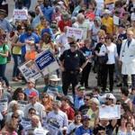Demonstrators in April protested a new North Carolina law limiting protections to LGBT people. 