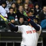 May 4, 2016; Chicago, IL, USA; Boston Red Sox designated hitter David Ortiz (34) hits a two run home run against the Chicago White Sox during the fourth inning at U.S. Cellular Field. Mandatory Credit: Mike DiNovo-USA TODAY Sports
