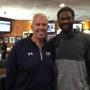 Quarterback Jacoby Brissett and Bill Parcells celebrate at Brissett's draft party at Duffy's Sports Grill in Jupiter, Fla. (Courtesy Lisa Brown). Reporter: Ben Volin FOR GLOBE USE ONLY