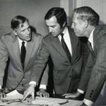11/15/1971; PLANNING SESSION - Governor Francis Sargent, Boston Redevelopment Authority director Robert T. Kenney, and Mayor Kevin White discuss changes on Boston's waterfront.