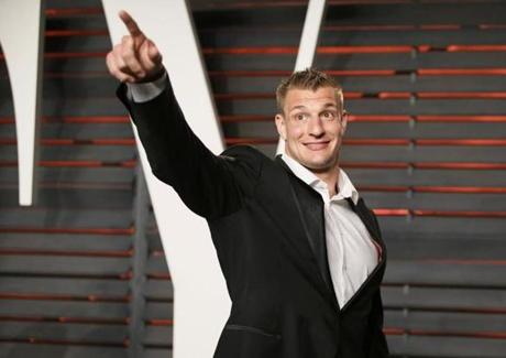 NFL football player Rob Gronkowski arrives at the Vanity Fair Oscar Party in Beverly Hills, California February 28, 2016. REUTERS/Danny Moloshok
