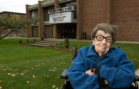 Goldie Michelson was shown in front of the theater that bears her name. 
