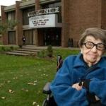 Goldie Michelson was shown in front of the theater that bears her name. 