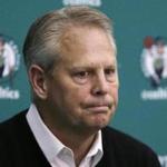 Boston Celtics President of Basketball Operations Danny Ainge pauses while answering a reporter's question at the baskeball team's training facility in Waltham, Mass., Tuesday, May 17, 2016. The team was awarded the third NBA draft pick in the lottery. The Celtics have never won the first pick in the draft. (AP Photo/Charles Krupa)