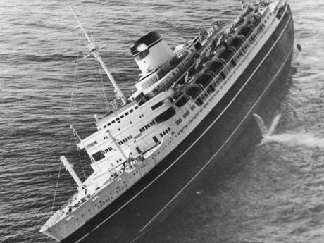 The Andrea Doria listed to starboard off Nantucket in 1956.

