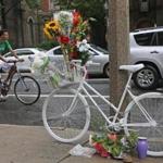 A ghost bike was left at the corner of Massachusetts Avenue and Beacon Street following the death of Dr. Anita Kurmann, who was killed by truck there. 