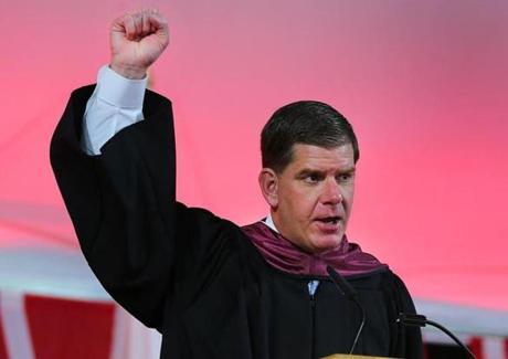 Bunker Hill Community College held it's 42nd commencement with Boston Mayor Marty Walsh, who saluted the graduating students at the end of his commencement address.
