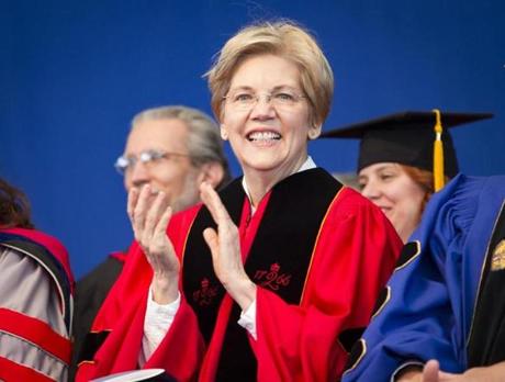 Elizabeth Warren at the Suffolk University commencement on Sunday.
