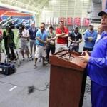 Buffalo Bills head coach Rex Ryan speaks to the media following an NFL football organized team activity in Orchard Park, N.Y., Tuesday, May 24, 2016. (AP Photo/Bill Wippert) 