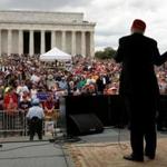 Presidential candidate Donald Trump highlighted the needs of veterans during a speech before the Rolling Thunder motorcycle rally at the Lincoln Memorial in Washington, D.C.